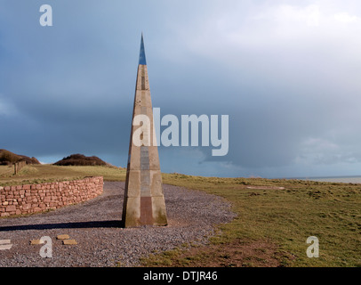 Geoneedle markiert das westliche Ende der Jurassic Coast am Orcombe Point, Exmouth, Devon, UK Stockfoto