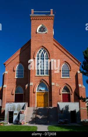 Native Ton Backsteinfassade der St. Ignatius Mission befindet sich in St. Ignatius, Montana, USA. Stockfoto