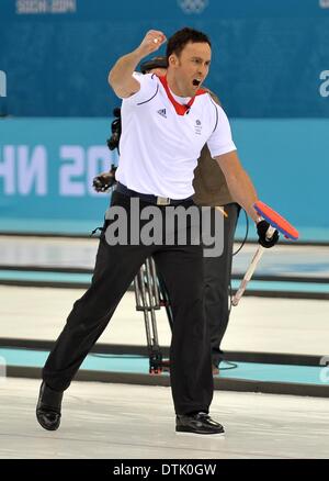 Sotschi, Russland. 19. Februar 2014. Curling-Herren Halbfinale - GBR V SWE - Eiswürfel curling Zentrum - Olympiapark - Sotschi - Russland - 19.02.2014 Credit: Sport In Bilder/Alamy Live News Stockfoto