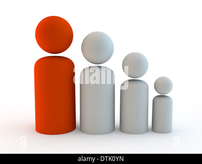 verschieden großen Ikonen der Menschen immer kleiner, größer Stockfoto