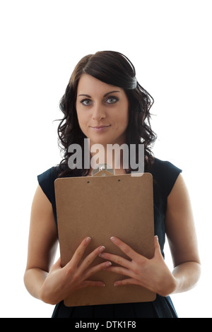 Portrait eines eleganten jungen Geschäftsfrau mit Zwischenablage Stockfoto