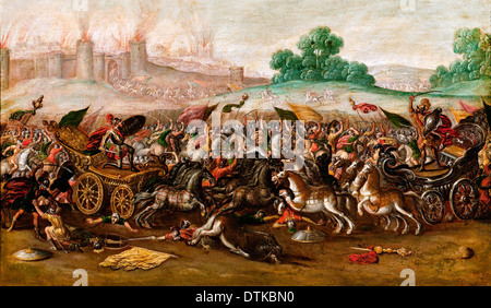 Kreis von Juan De La Corte, The Burning of Jerusalem von Nebukadnezars Armee 1630-1660 Öl auf Leinwand. Stockfoto