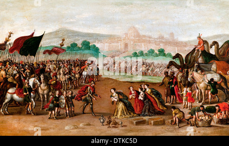 Kreis von Juan De La Corte, Abigail präsentiert Geschenke an David 1630-1660 Öl auf Leinwand. Fundación Banco Santander, Madrid, Spanien. Stockfoto