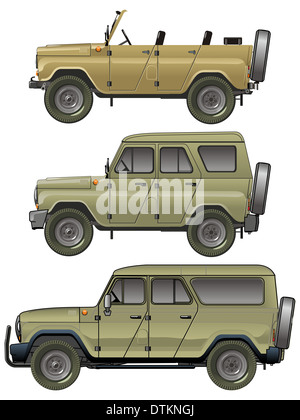 Isolierte Jeeps Set Stockfoto