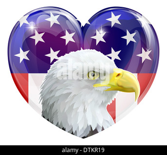 Eagle Amerika Liebe Herz Konzept mit und Weißkopfseeadler vor ein Sternenbanner Herz Stockfoto