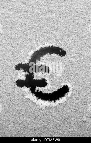 Bild eines Euro unterzeichnet, gezeichnet im Schnee Stockfoto