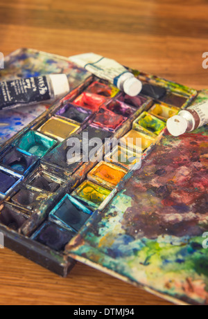 Eine echte Künstler Aquarell palette Stockfoto