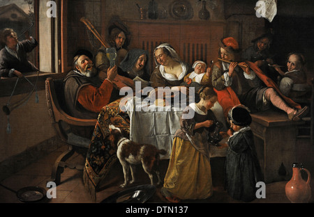 Jan Havicksz Steen (c.1625-1679). Niederländischer Maler. Die fröhliche Familie, 1668. Rijksmuseum. Amsterdam. Holland. Stockfoto