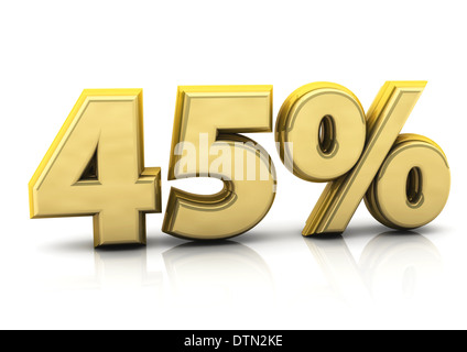 3D gold fünfundvierzig Prozent auf weißem Hintergrund Stockfoto