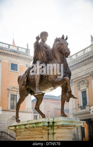 Reiterstatue von Marco Aurelio. Piazza del Campidoglio, Rom, Italien. Stockfoto