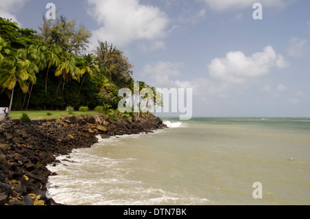 Französisch-Guayana, Heil-Inseln. Ile Royale berüchtigten Strafkolonie, felsige Küste beheimatet. Stockfoto