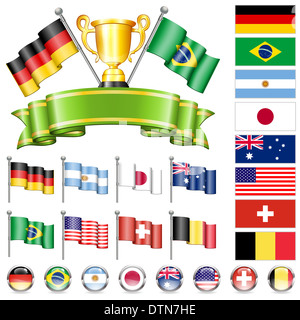 Fußball-Weltmeisterschaft 2014 sammeln mit Fahnen, Gold Cup, Band und Fahnen, isoliert. Teil 1 von 4. Stockfoto