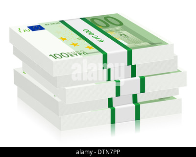 Hunderte Euro Banknoten Stacks auf einem weißen Hintergrund. Vektor-Illustration. Stockfoto