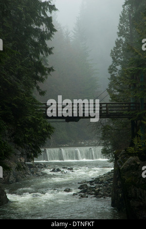 Holzbrücke über den Capilano River in den Regenwald von Capilano Regional Park, North Vancouver, British Columbia, Kanada Stockfoto