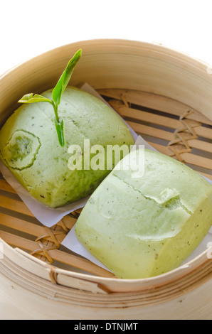 Grüner Tee Mantou (Chinesisch gedämpfte Brötchen) Stockfoto