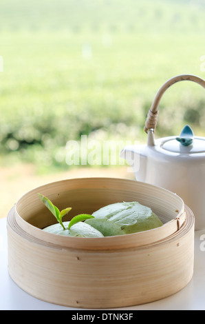 Grüner Tee Mantou (Chinesisch gedämpfte Brötchen) Stockfoto