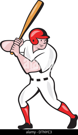 Illustration einer amerikanischen Baseball Spieler Teig Hitter Wimper mit Fledermaus getan im Cartoon-Stil, die isoliert auf weißem Hintergrund. Stockfoto