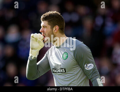 Edinburgh, Schottland. 22. Februar 2014. Celtic Fraser Forster während der Scottish Premier League, Liga-Spiel zwischen Heart of Midlothian und Celtic. Vom Tynecastle Stadium, Edinburgh. Bildnachweis: Aktion Plus Sport/Alamy Live-Nachrichten Stockfoto