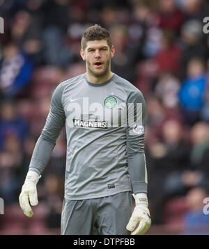 Edinburgh, Schottland. 22. Februar 2014. Celtic Fraser Forster während der Scottish Premier League, Liga-Spiel zwischen Heart of Midlothian und Celtic. Vom Tynecastle Stadium, Edinburgh. Bildnachweis: Aktion Plus Sport/Alamy Live-Nachrichten Stockfoto