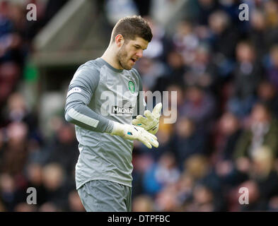 Edinburgh, Schottland. 22. Februar 2014. Celtic Fraser Forster während der Scottish Premier League, Liga-Spiel zwischen Heart of Midlothian und Celtic. Vom Tynecastle Stadium, Edinburgh. Bildnachweis: Aktion Plus Sport/Alamy Live-Nachrichten Stockfoto