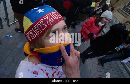 London, UK, UK. 22. Februar 2014. Hunderte von UK Venezolaner und ihre Anhänger protestierten in London gegen die anhaltende Gewalt und Korruption in ihrem Heimatland Credit: Gail Orenstein/ZUMAPRESS.com/Alamy Live News Stockfoto