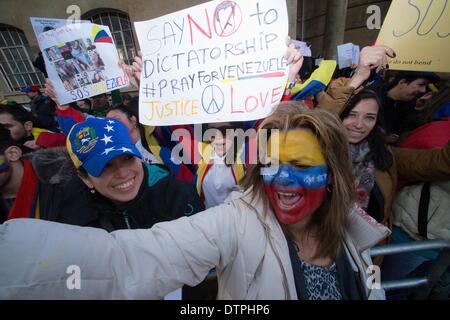 London, UK, UK. 22. Februar 2014. Hunderte von UK Venezolaner und ihre Anhänger protestierten in London gegen die anhaltende Gewalt und Korruption in ihrem Heimatland Credit: Gail Orenstein/ZUMAPRESS.com/Alamy Live News Stockfoto