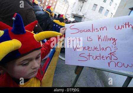 London, UK, UK. 22. Februar 2014. Hunderte von UK Venezolaner und ihre Anhänger protestierten in London gegen die anhaltende Gewalt und Korruption in ihrem Heimatland Credit: Gail Orenstein/ZUMAPRESS.com/Alamy Live News Stockfoto