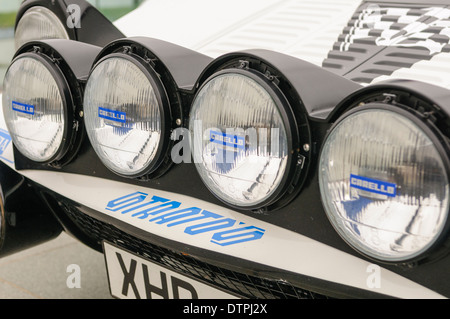 Scheinwerfer auf der Vorderseite des 1977 Lancia Stratos Rallye-Auto Stockfoto