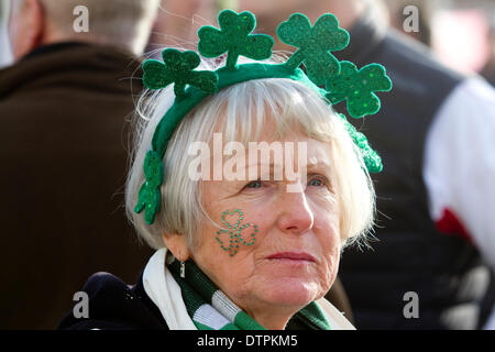 Twickenham UK. 22. Februar 2014. Englisch und Irisch-Fans versammelt in ihrer traditionellen Landesfarben vor 6 Nationen Rugbyspiel zwischen England und Irland im Twickenham Stadion Credit: Amer Ghazzal/Alamy Live-Nachrichten Stockfoto