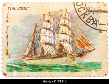 UNION der sozialistischen SOWJETREPUBLIKEN - ca. 1981: Briefmarke der UdSSR zeigt Bild 4 Masten Rinde Tovarich ich Stockfoto
