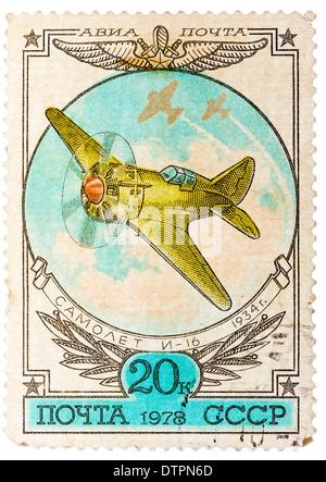 UdSSR - CIRCA 1978: Eine Briefmarke gedruckt in der USSR zeigt Vintage selten Flugzeug 'i '-16, ca. 1978 Stockfoto