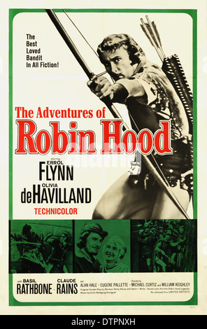 Filmplakat der Abenteuer von Robin Hood - 1938 American film starring Errol Flynn Stockfoto