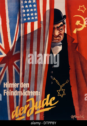 Anti Semitic Propaganda Poster vom deutschen NS-Regime Ära, in der die Juden als reich, fett und hässlich aussehenden Mann mit prominenten übertrieben Nase angezeigt wird Stockfoto