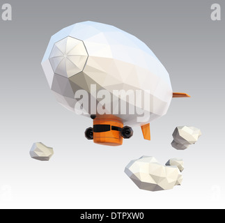 3D low-Poly-Luftschiff auf Farbverlauf Hintergrund Stockfoto