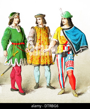 Die Zahlen, die hier vertreten sind (von links nach rechts) drei deutsche Patrizier 1450 und 1500 n. Chr.. Stockfoto