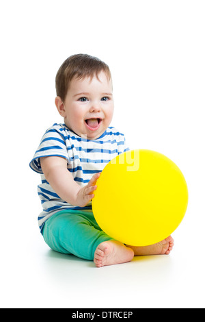 Fröhliches Kind mit Ballon in der Hand isoliert Stockfoto