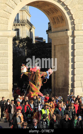 Montpellier, Frankreich, 22. Februar 2014. Occitan Karneval von Schulen Calandretas Montpellier organisiert. Durch die Straßen und das Urteil des Herrn Carnival vorgeführt. Bildnachweis: Digitalman/Alamy Live-Nachrichten Stockfoto