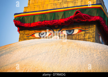 Close-up Buddha Augen Bodhnath Stupa in Kathmandu. Stockfoto