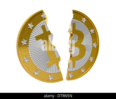 Aufgeteilt in zwei Bitcoin Stockfoto