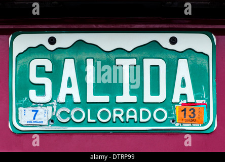 Colorado State Automobil Nummernschild liest "Salida" Salida, Colorado, USA Stockfoto