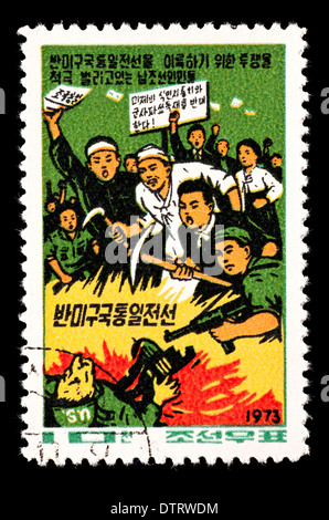 Briefmarke aus Nordkorea Darstellung Männer und die Bemühungen um die Wiedervereinigung der koreanischen Halbinsel. Stockfoto
