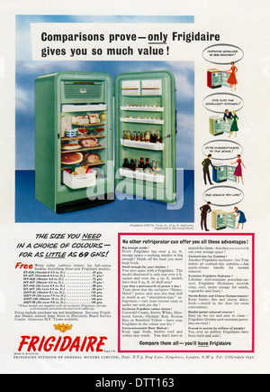 Alte Werbung für Frigidaire Kühlschränke. Die Anzeige erschien in einer Zeitschrift im Jahre 1956 Stockfoto