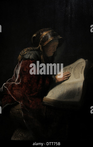 Rembrandt Harmenszoon van Rijn (1606-1669). Niederländischer Maler. Eine alte Frau lesen, wahrscheinlich die Prophetin Hannah, 1631. Stockfoto