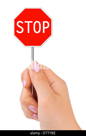 Melden Sie Halt in der hand Stockfoto