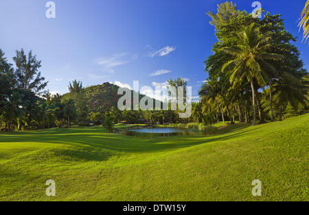 Golfplatz auf der Insel Praslin, Seychellen Stockfoto