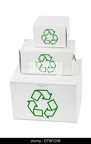 Stapel von Kisten mit recycling-Zeichen Stockfoto