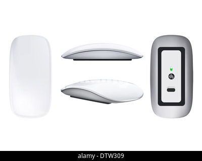 Realistische Computermaus, 4 Seite isoliert auf weiss Stockfoto