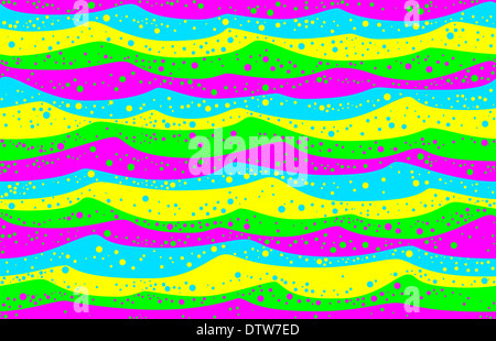 Fluoreszierenden Rosa, grünen, gelben und blauen Wellen und Punkte - kann Seamless Wallpaper erstellt werden. Stockfoto