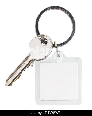 Einzylinder-Lock-Taste und quadratischen Schlüsselbund auf Ring isoliert auf weißem Hintergrund Stockfoto