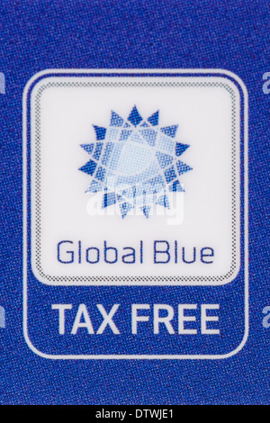 München, Deutschland - 24. Februar 2014: Makro-Logo "Global Blue Tax Free company auf Plastikkarte. Stockfoto